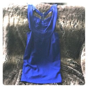 Blue bandeau cutout dress with zipper detail